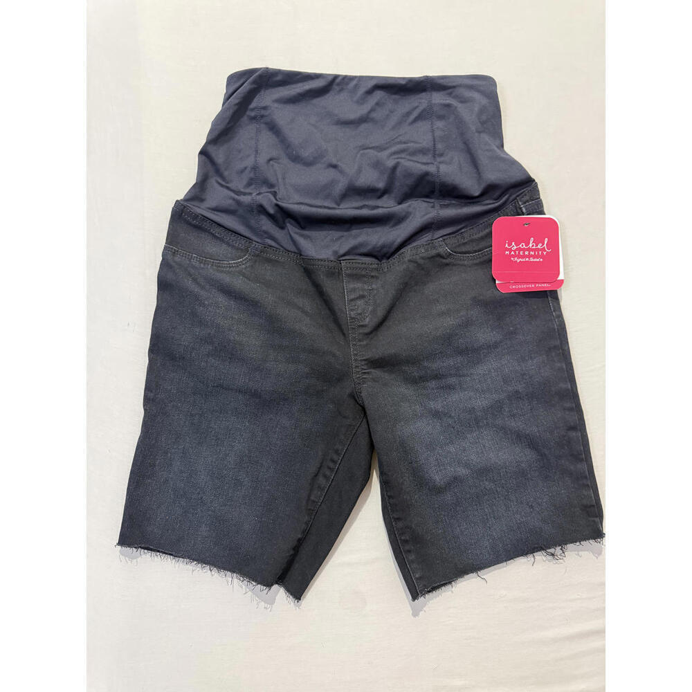 Isabel Maternity Black Crossover Panel Denim Black Shorts Size 10 NWT